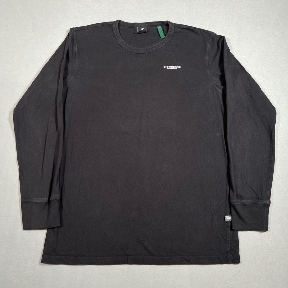 G-Star Raw Mens Long Sleeve T-Shirt Black Cotton Logo Crew Neck Size L